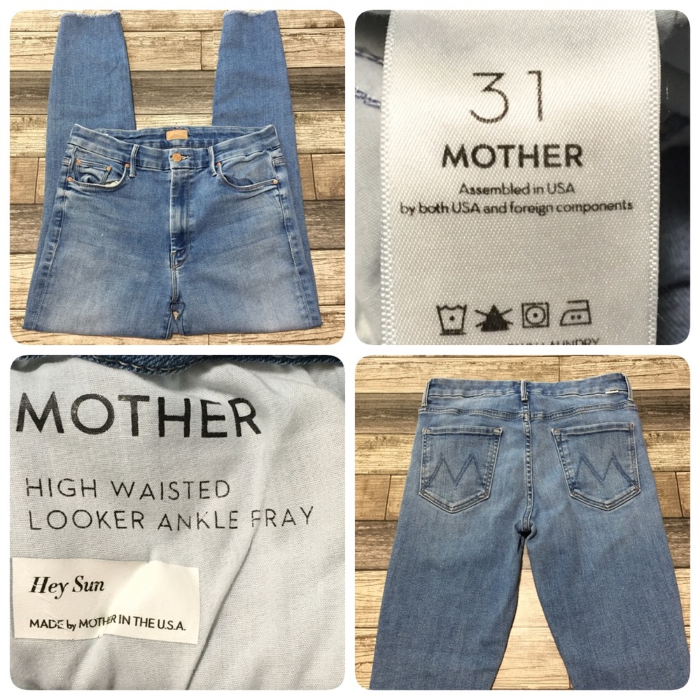 Mother High Waisted Looker Ankle Fray Jeans Women’s 31 (Inseam 27) Light Wash.